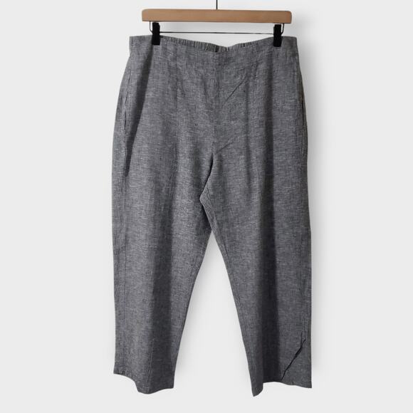 Habitat Womens Linen Blend Crop Pull On Pants Grey Split Hem Stretch Med Pockets - Picture 1 of 14
